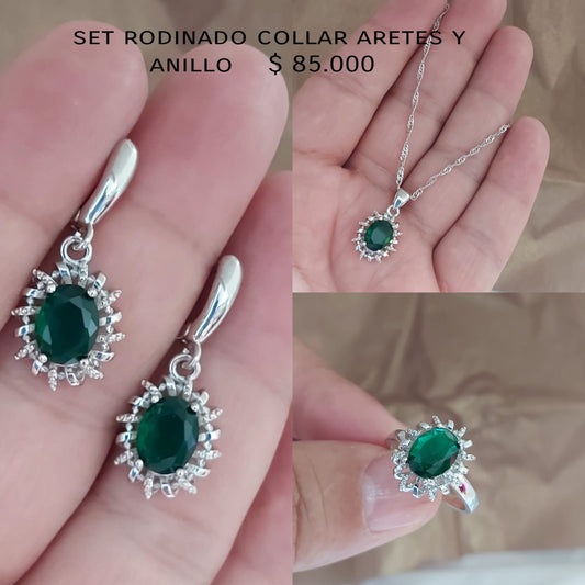 Set rodinado collar aretes y anillo