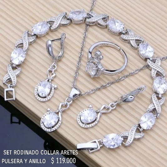 Set rodinado collar aretes pulsera y anillo