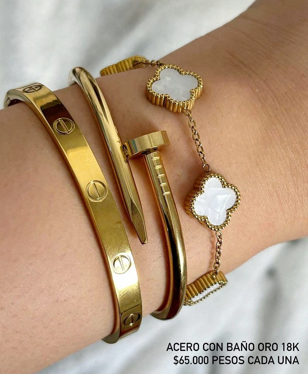 Pulsera acero inox baño oro18k