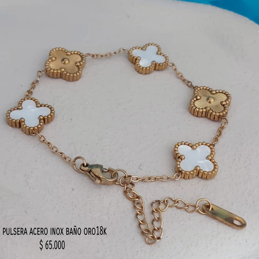 Pulsera acero inox baño oro18k