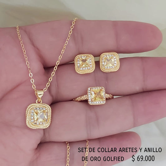 Set de collar aretes y anillo de oro golfield