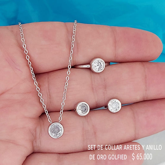 Set de collar anillo y aretes de oro golfield