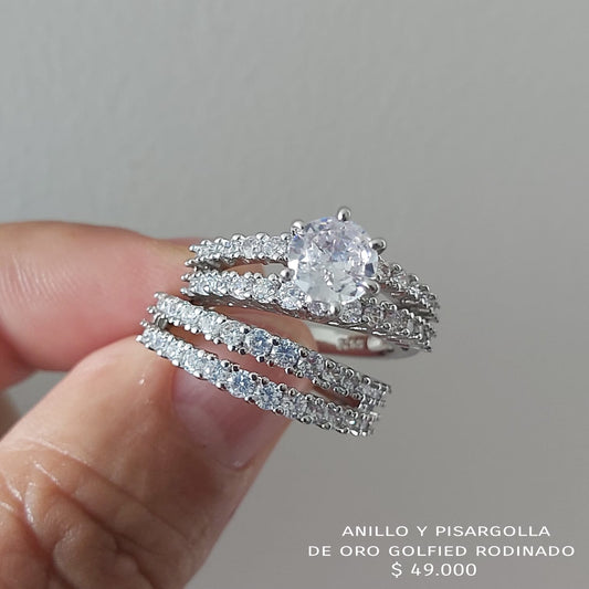 Anillo y pisargolla de oro golfield rodinado