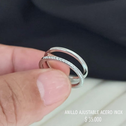 Anillo ajustable acero inox plateado