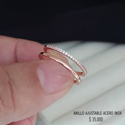 Anillo ajustable acero inox oro rosa