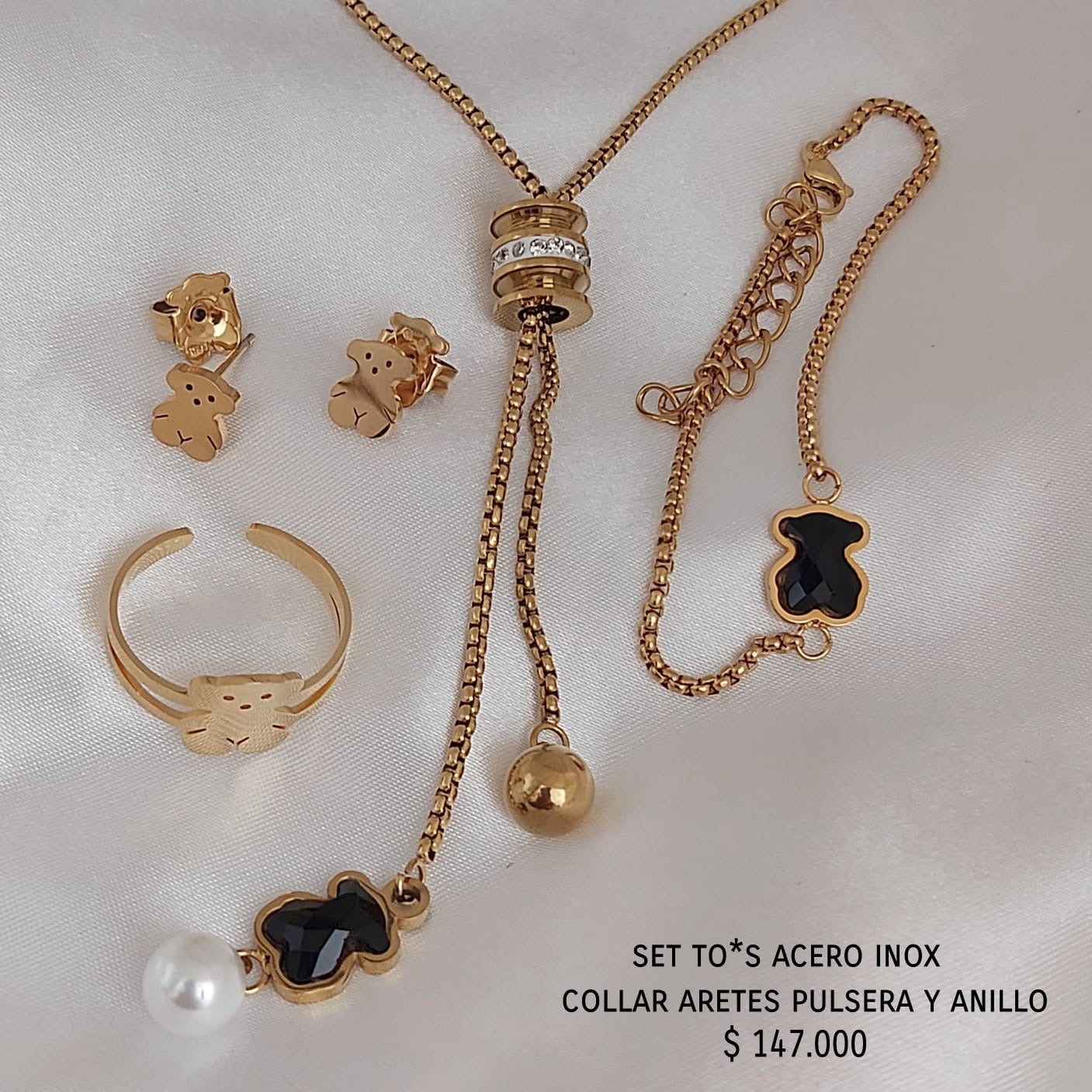 Set to*s acero inox collar aretes pulsera y anillo