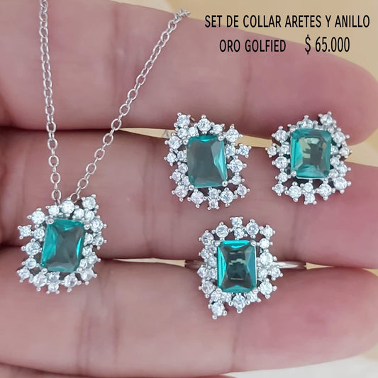 Set collar aretes y anillo oro golfield