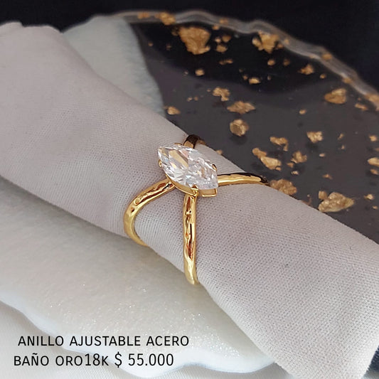 Anillo ajustable acero inox baño oro18k