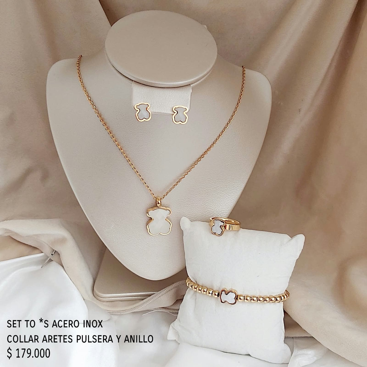 Set to*s acero inox collar pulsera aretes y anillo