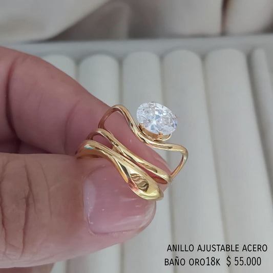 Anillo ajustable acero inox baño oro18k