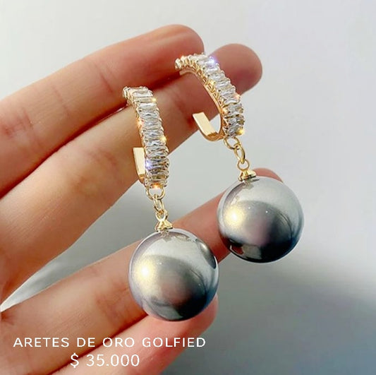 Aretes de oro golfield perla gris