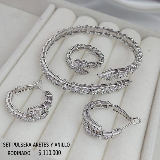 Set pulsera anillo y aretes rodinados