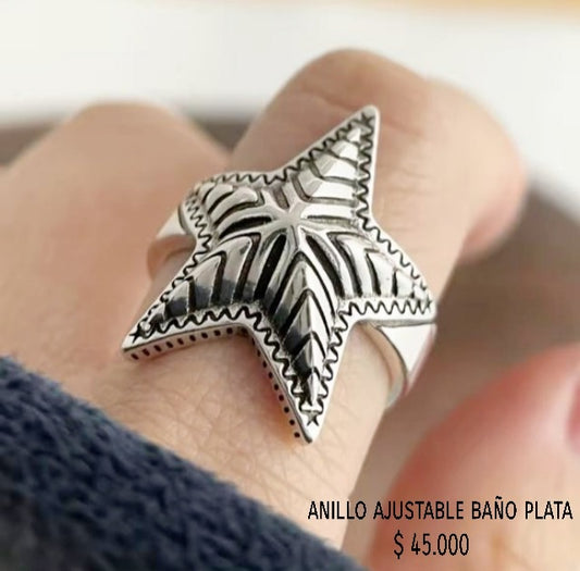 Anillo ajustable con baño plata