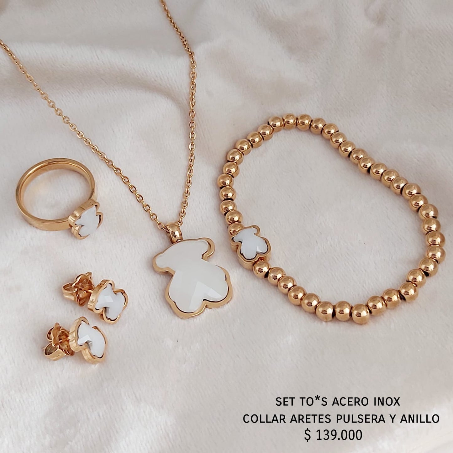 Set to*s acero inox collar pulsera aretes y anillo