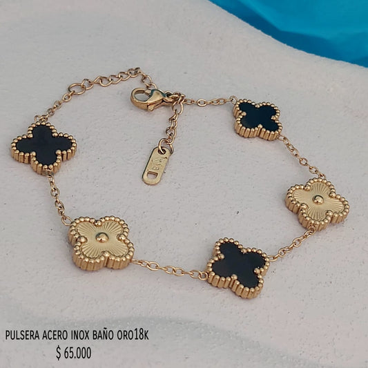 Pulsera acero inox baño oro18k