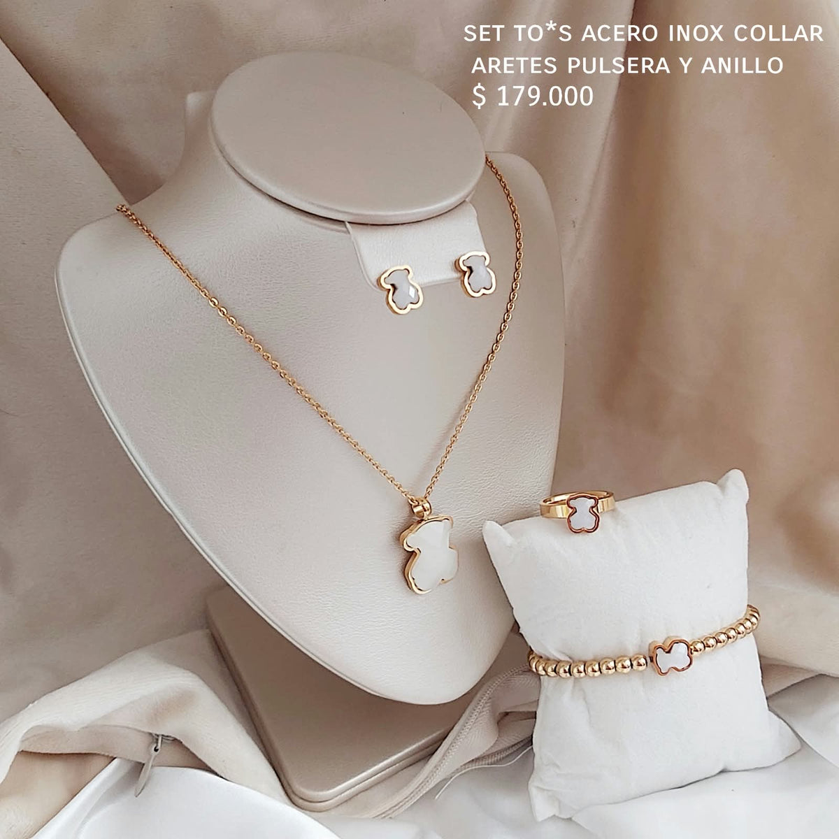 Set to*s acero inox collar pulsera aretes y anillo