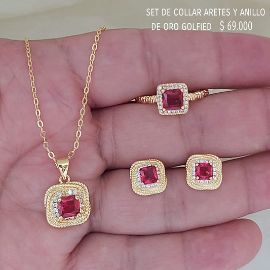 Set de collar aretes y anillo de oro golfield