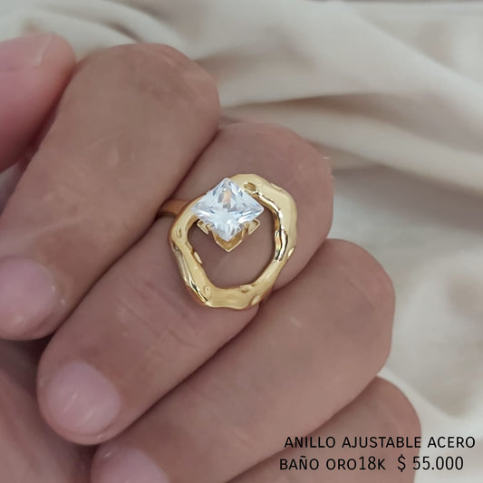Anillo ajustable acero inox baño oro18k