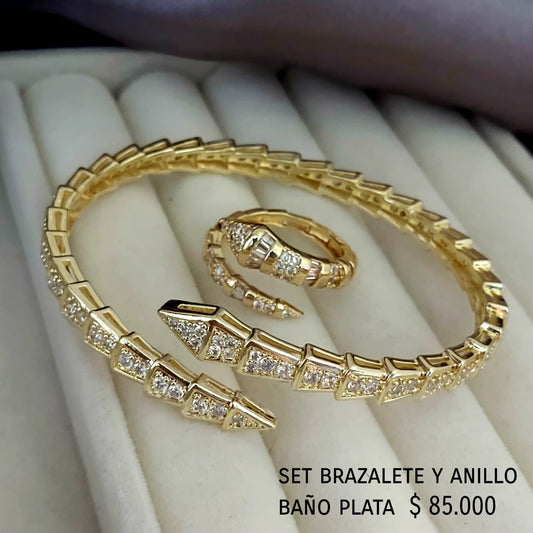 Set brazalete y anillo baño plata