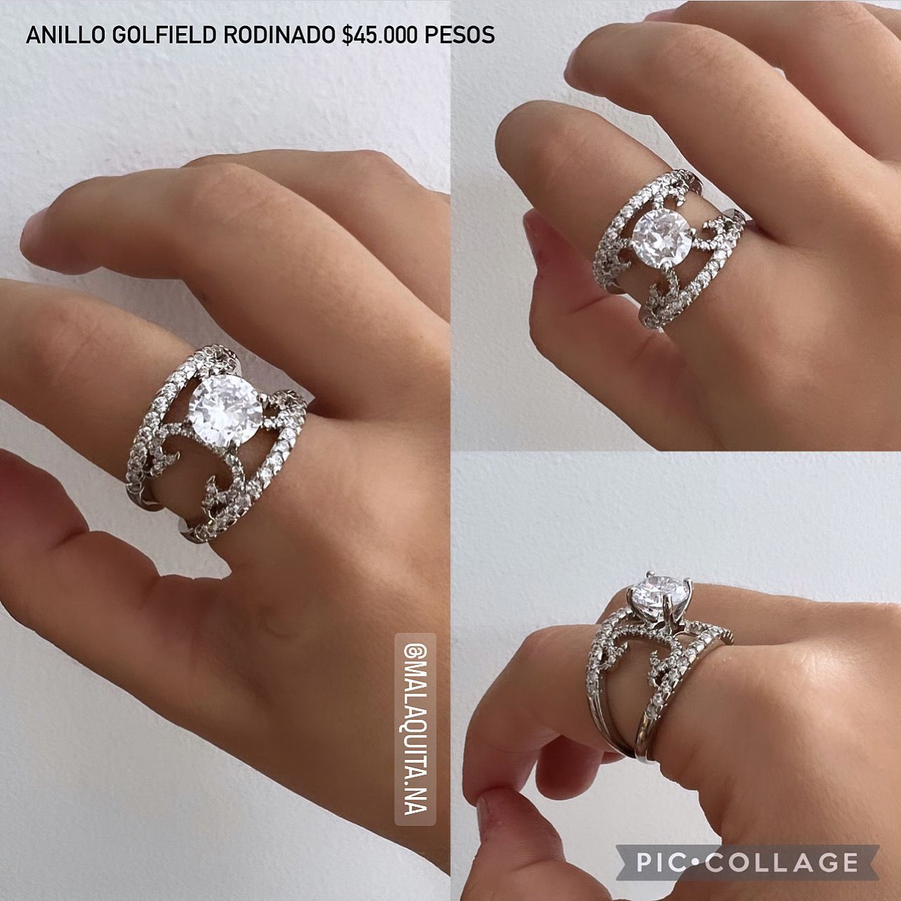 Anillo golfield rodinado con circónes