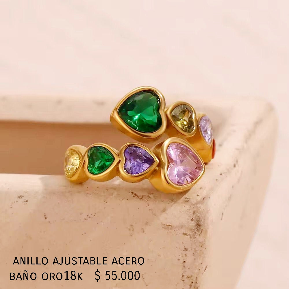Anillo ajustable acero inox baño oro18k