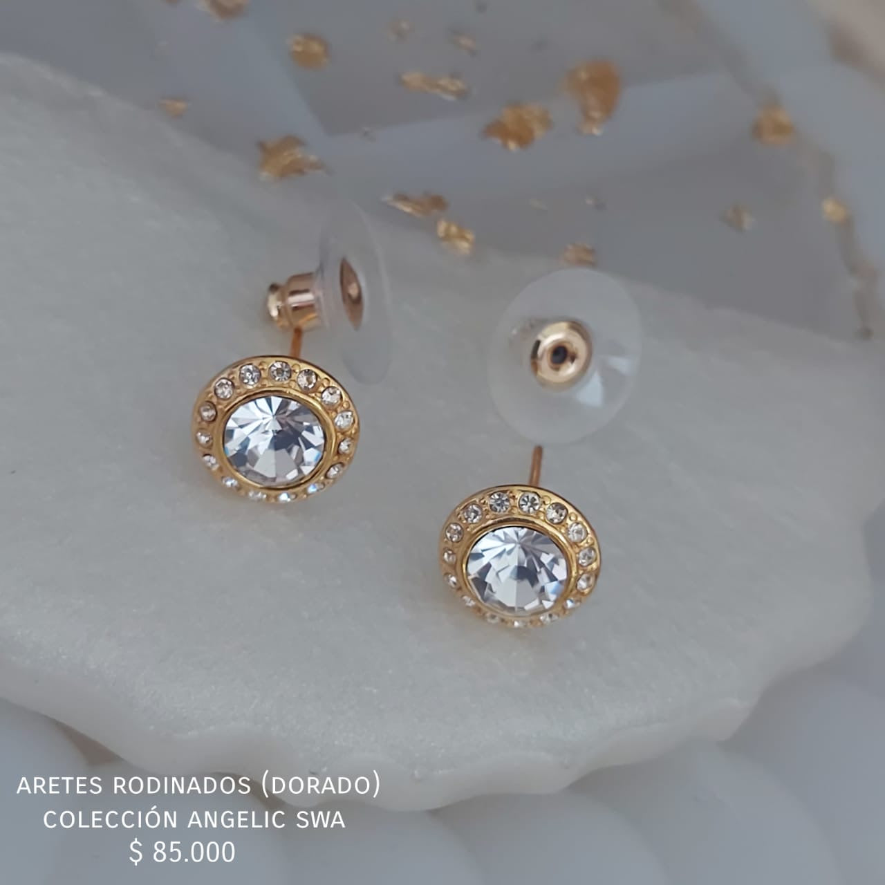 Aretes rodinados y cristales Swa (dorados)