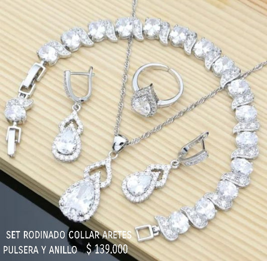 Set rodinado collar aretes pulsera y anillo