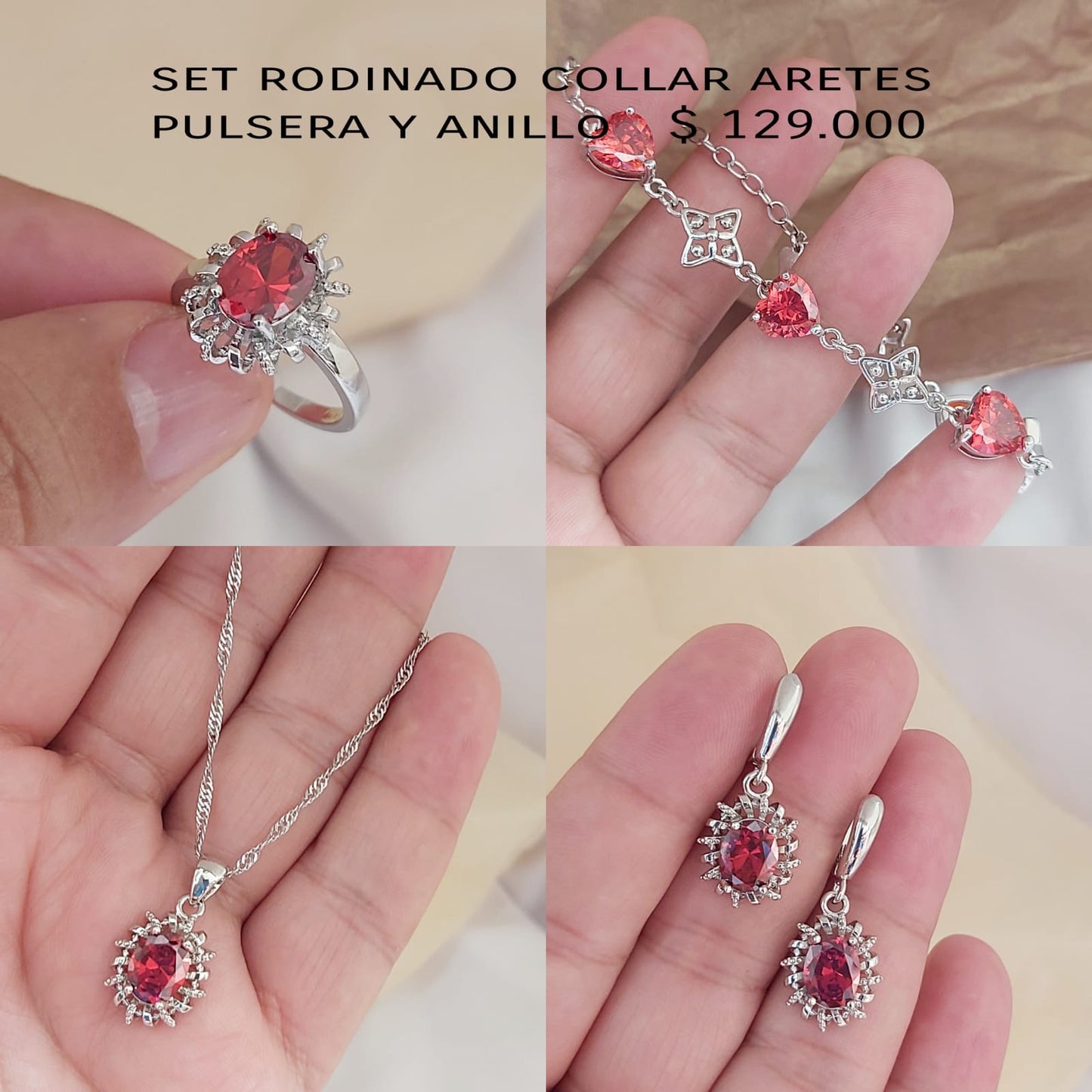 Set rodinado collar aretes pulsera y anillo