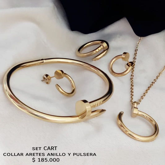 Set CART anillo collar aretes y pulsera acero inox