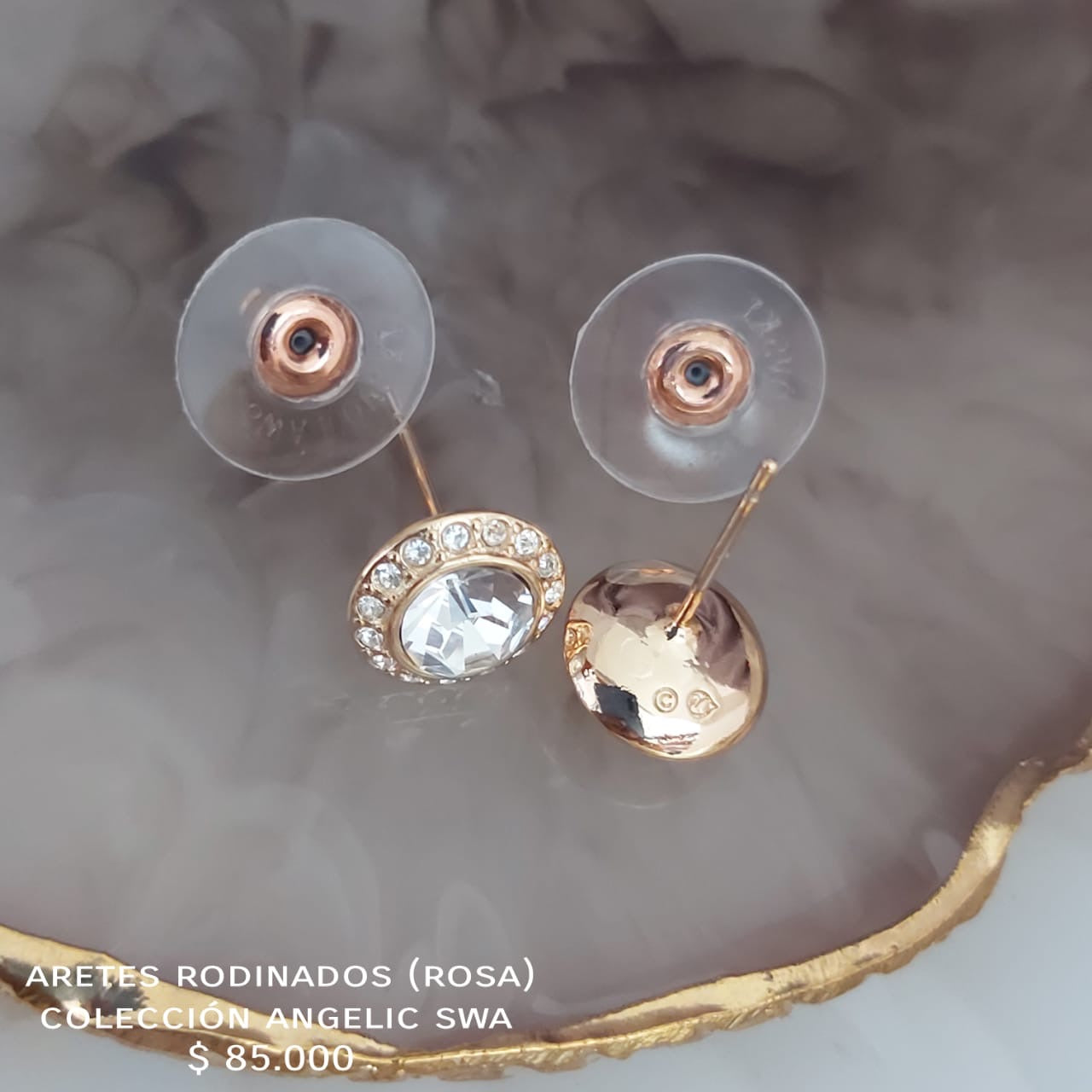 Aretes rodinados y cristales swa (rosa)