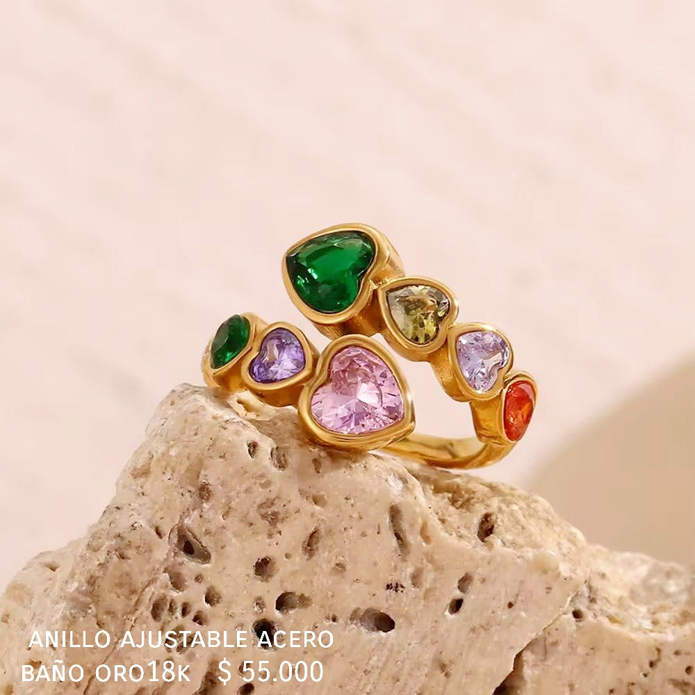 Anillo ajustable acero inox baño oro18k