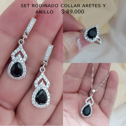 Set rodinado collar aretes y anillo
