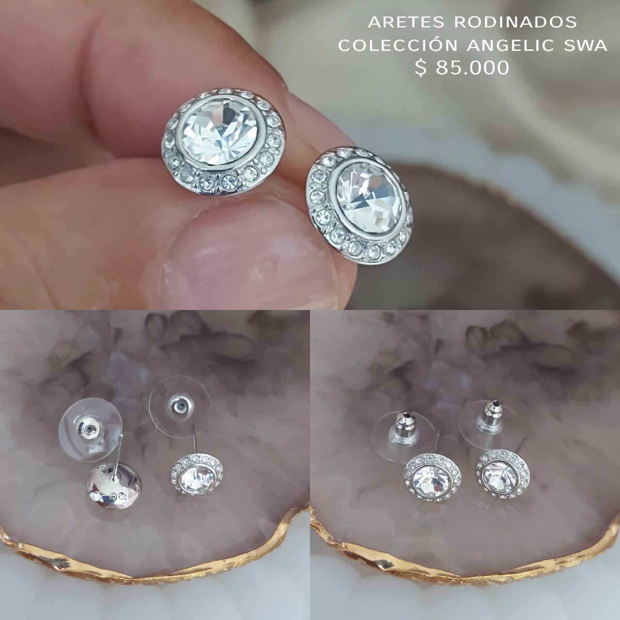 Aretes rodinados y cristales Swa (plateados)