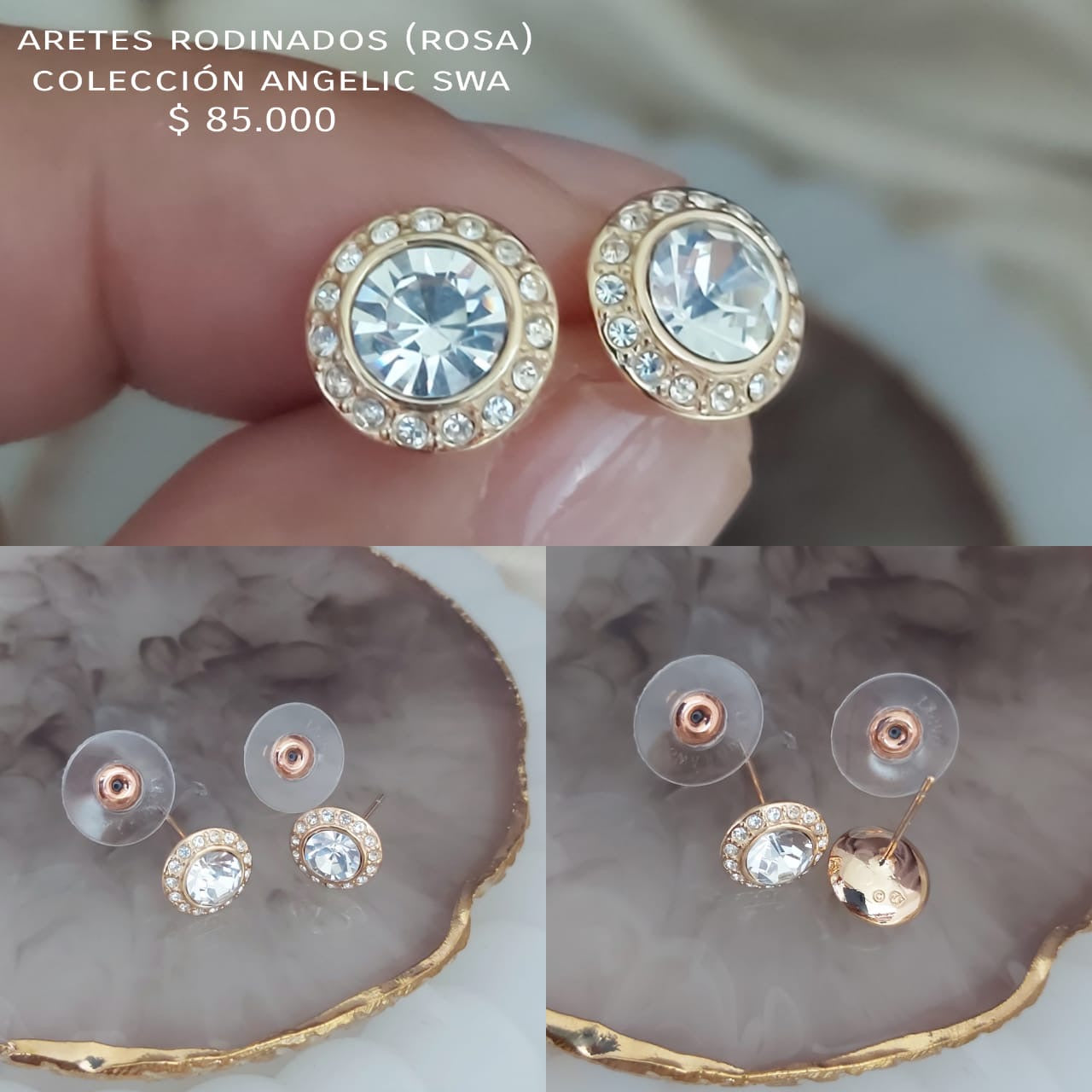 Aretes rodinados y cristales swa (rosa)