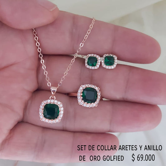 Set de collar aretes y anillo de oro golfield