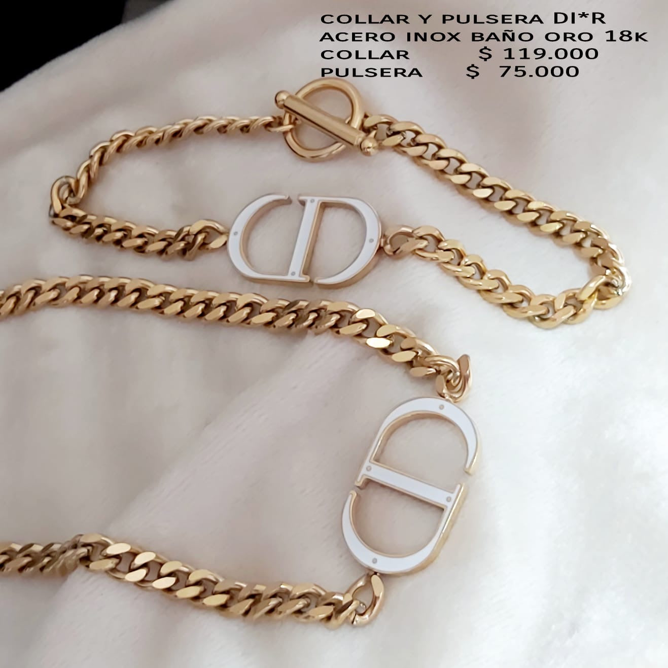 Collar DI*R acero inox baño de oro 18k