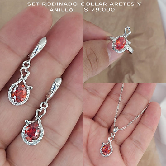 Set rodinado collar aretes y anillo
