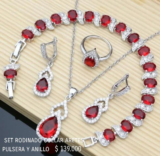 Set rodinado collar aretes pulsera y anillo