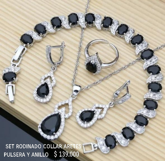 Set rodinado collar aretes pulsera y anillo