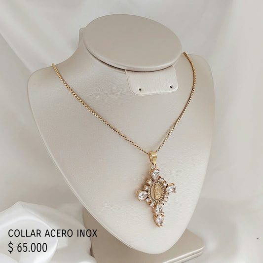 Collar cruz acero inox baño oro