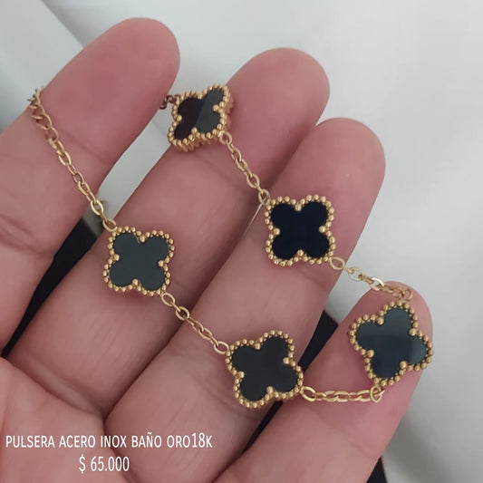 Pulsera acero inox baño oro18k