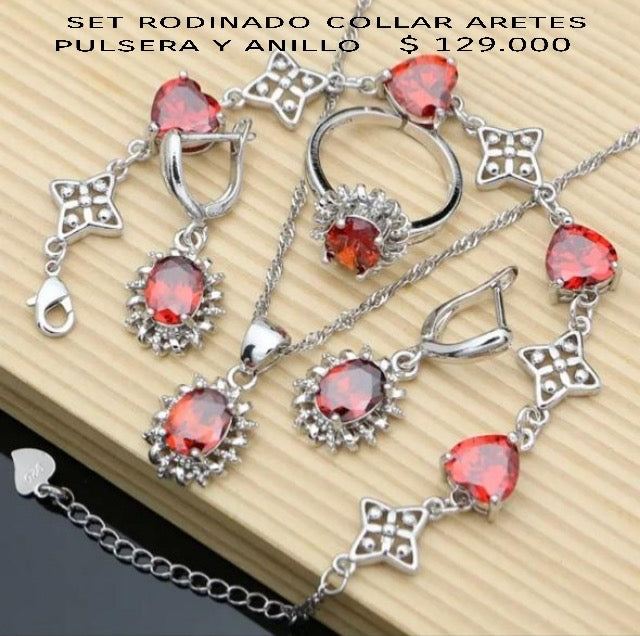 Set rodinado collar aretes pulsera y anillo