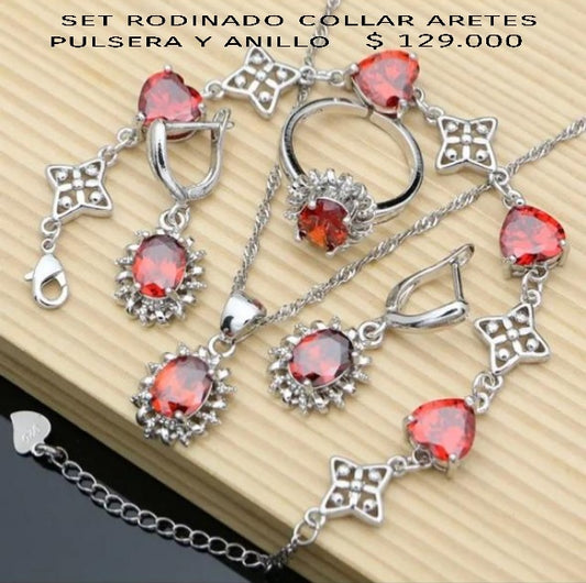 Set rodinado collar aretes pulsera y anillo