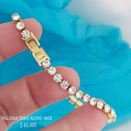 Pulsera tenis acero inox dorada