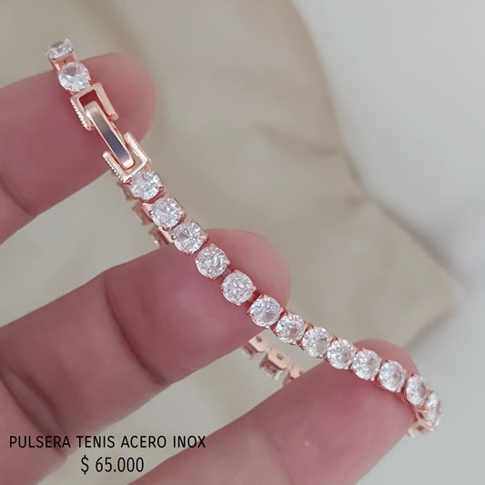 Pulsera tenis acero inox rosa