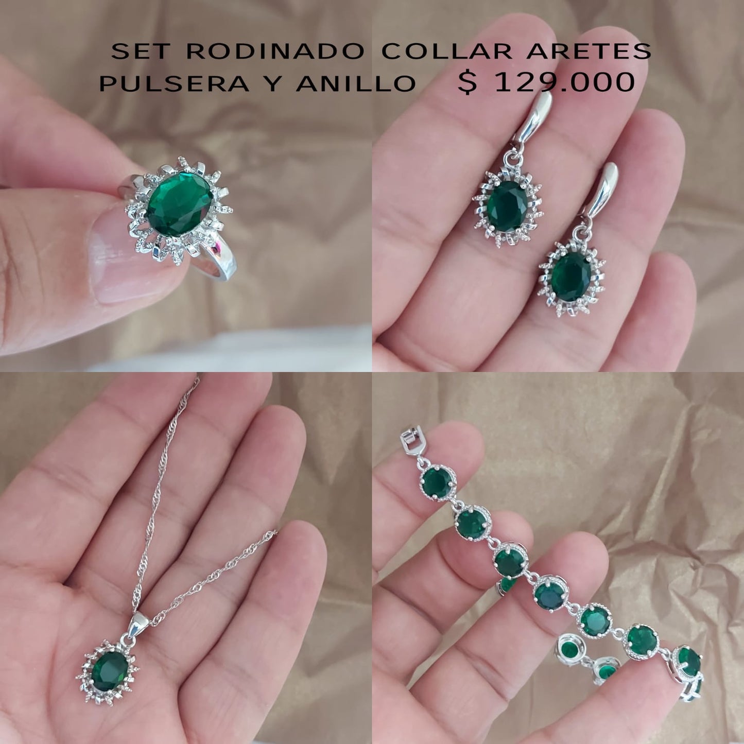 Set rodinado collar aretes pulsera y anillo