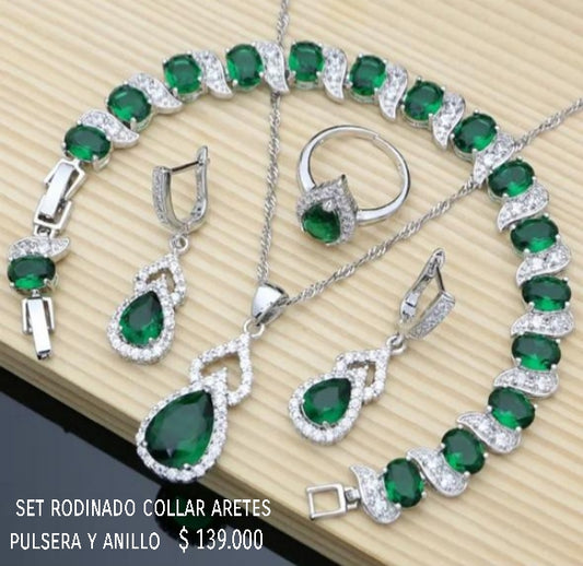 Set rodinado collar aretes pulsera y anillo
