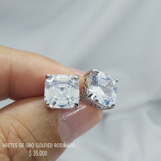 Aretes golfield rodinado con circónes
