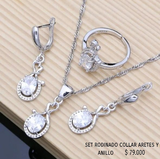 Set rodinado collar aretes y anillo