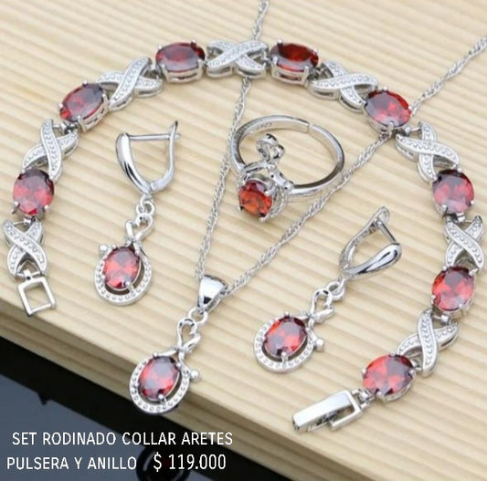 Set rodinado collar aretes pulsera y anillo